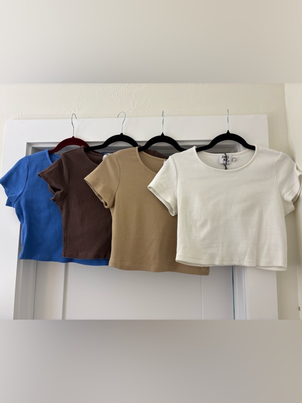 Princess Polly Kids Ribbed Short Sleeve Tops - Blue, Brown, Tan, Cream